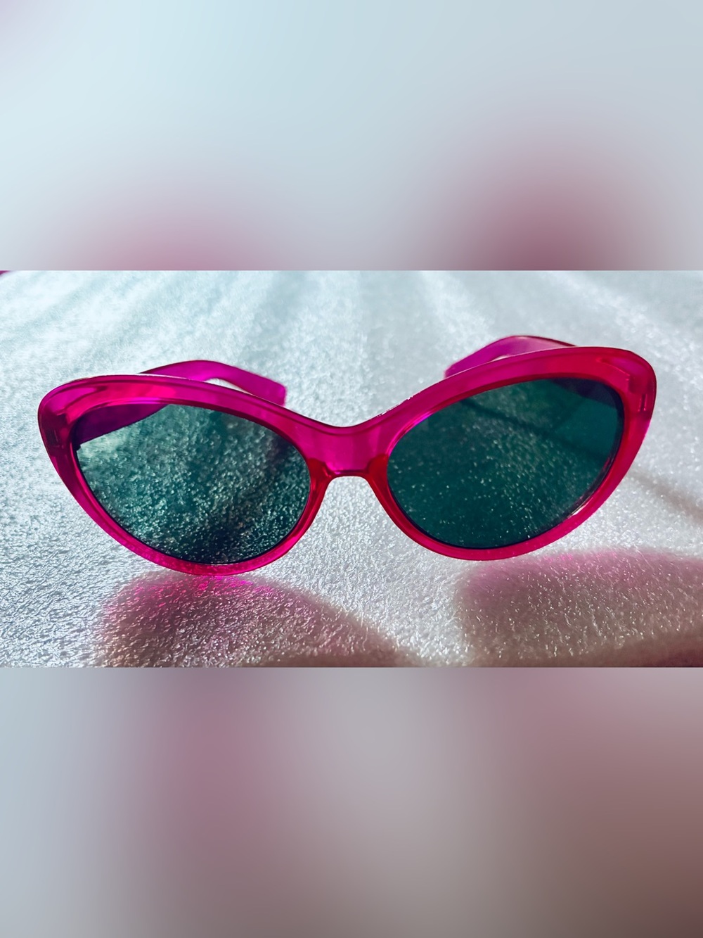 Hot Pink Cat Eye Sunglasses with Blue Lenses